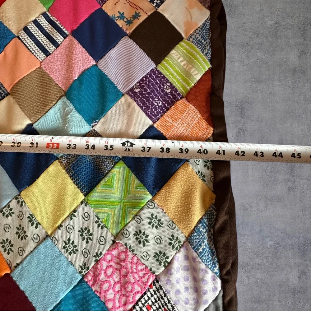 Vintage Unfinished Patchwork Quilt Top 82x80 Multi Color Hand Stitched Square
